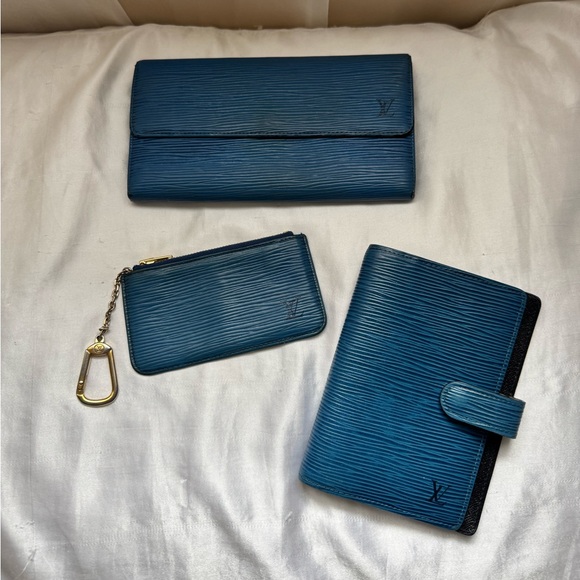BUNDLE Louis Vuitton Teal Blue Accessories Lot (Wallet, Agenda, Key/Coin Pouch) - Picture 1 of 13